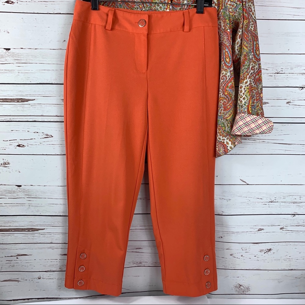 CATO Pants Cropped Orange Buttons Career Casual